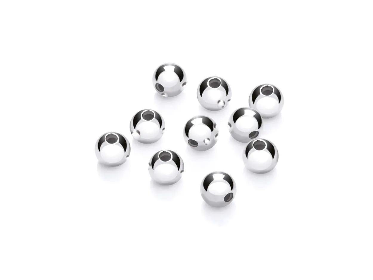 Argentium 960 Silver Beads Plain Round 6mm Pack of 10 2 Hole Bead