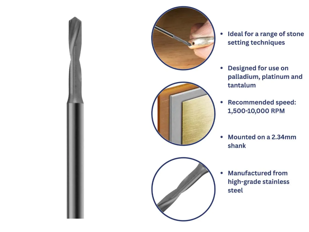Bench Essentials By Cooksongold Geometry Shank Drill 1.0mm, Platinum And Palladium
