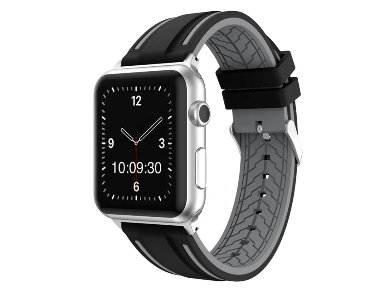 Black And Grey Dual Tone Silicone Strap For Apple Watch, Compatible With 38/40/41mm Models