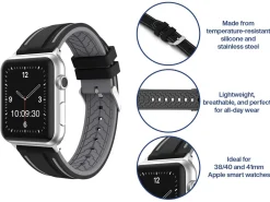 Black And Grey Dual Tone Silicone Strap For Apple Watch, Compatible With 38/40/41mm Models