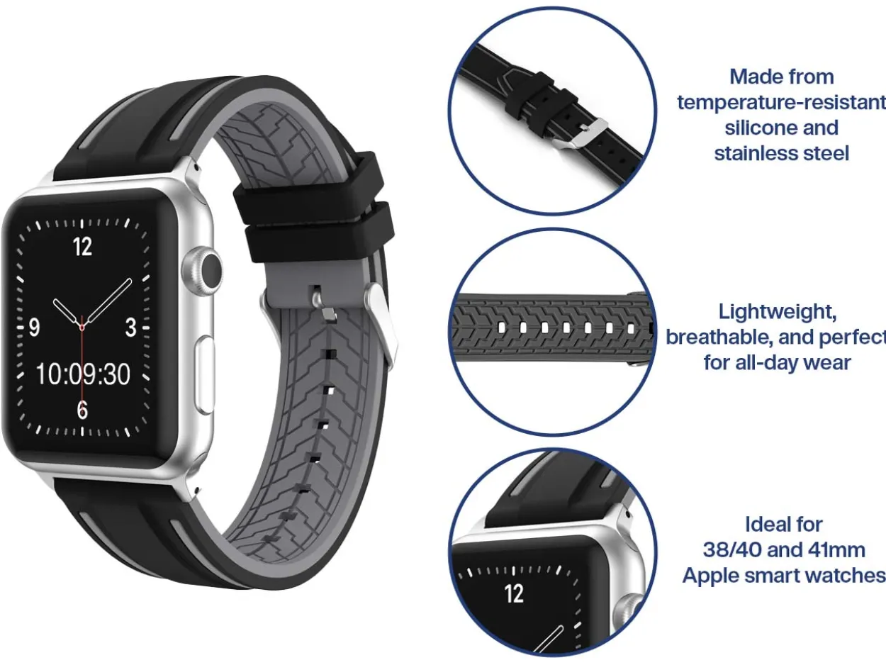 Black And Grey Dual Tone Silicone Strap For Apple Watch, Compatible With 38/40/41mm Models