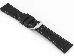 Black And Grey Stitched Silicone Watch Strap, Quick Release Pins, 20mm