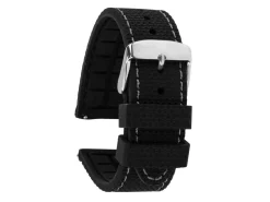 Black And Grey Stitched Silicone Watch Strap, Quick Release Pins, 24mm