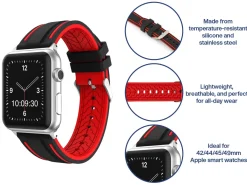 Black And Red Dual Tone Silicone Strap For Apple Watch, Compatible With 42/44/45/49mm Models