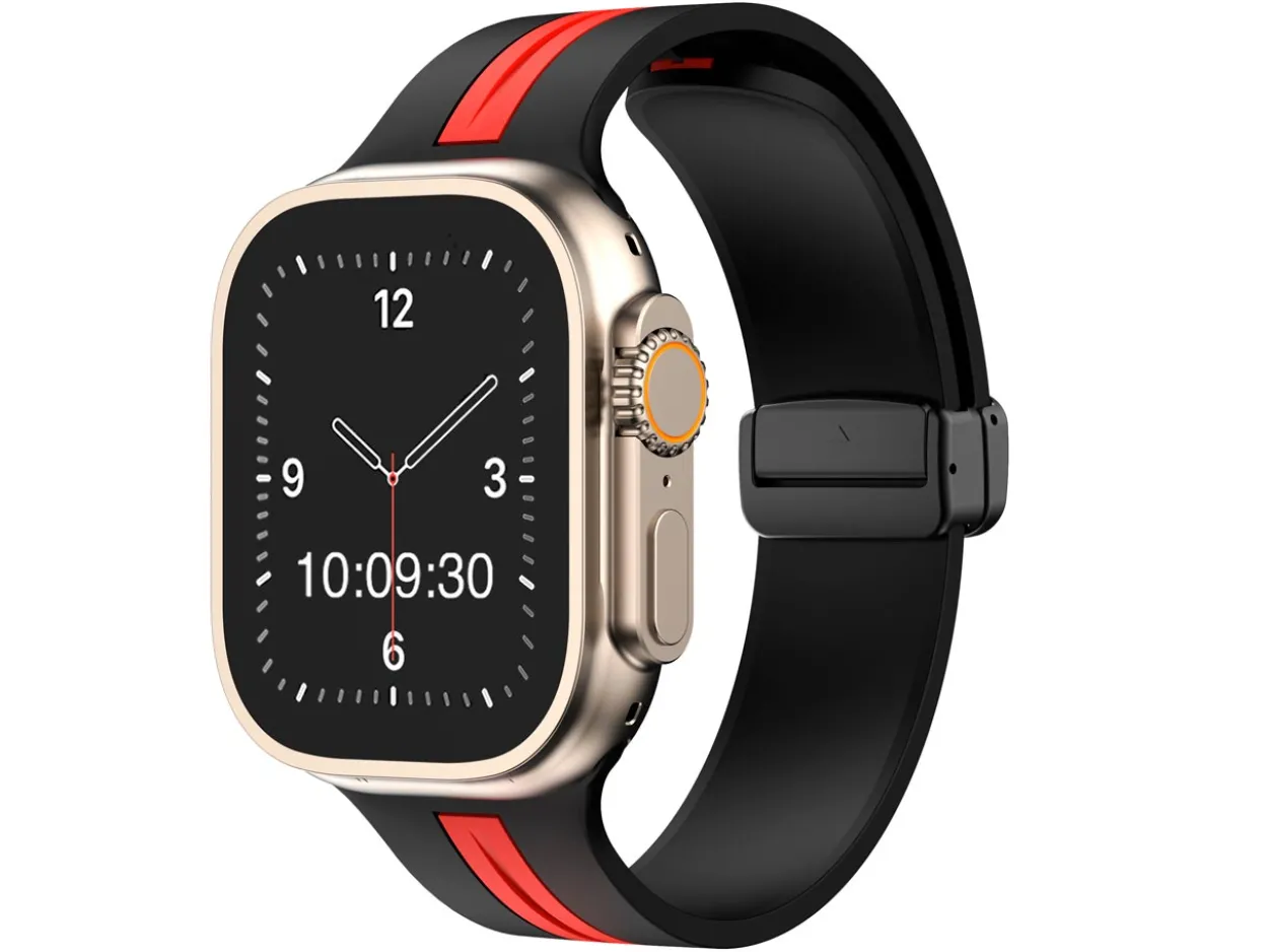 Black And Red Dual Tone Silicone Strap For Apple Watch, Compatible With 42/44/45/49mm Models
