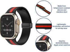 Black And Red Dual Tone Silicone Strap For Apple Watch, Compatible With 42/44/45/49mm Models