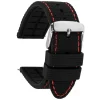 Black And Red Stitched Silicone Watch Strap, Quick Release Pins, 20mm