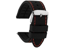 Black And Red Stitched Silicone Watch Strap, Quick Release Pins, 20mm