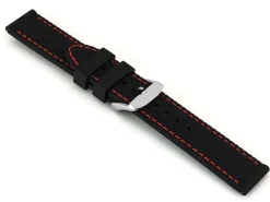 Black And Red Stitched Silicone Watch Strap, Quick Release Pins, 20mm