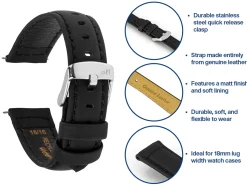 Black Capri Genuine Leather Watch Strap, 18mm