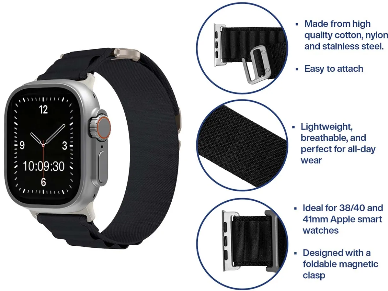 Black Fabric Strap For Apple Watch, Compatible With 38/40/41mm Models