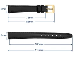 Black Genuine Calf Leather Watch Strap, 18mm