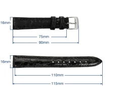 Black Italian Genuine Crocodile Leather Watch Strap, 16mm