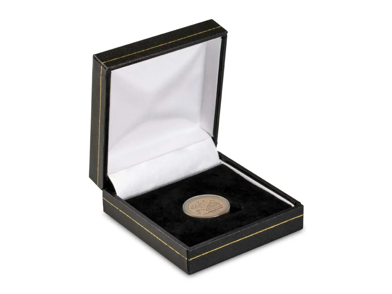 Black Leatherette Half Sovereign In Capsule Coin Box