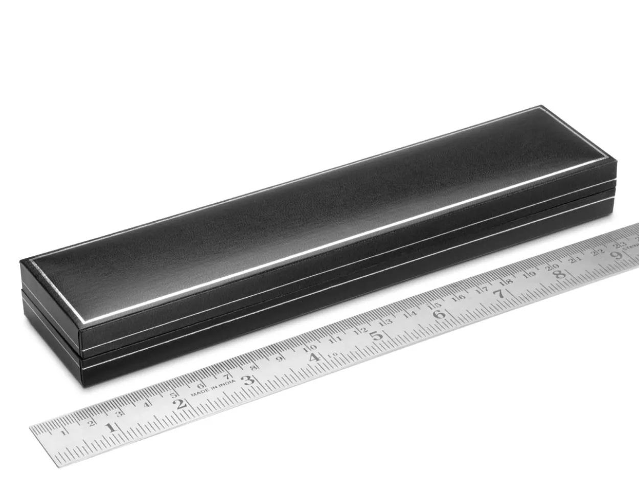 Black Leatherette Long Bracelet Box Silver Line