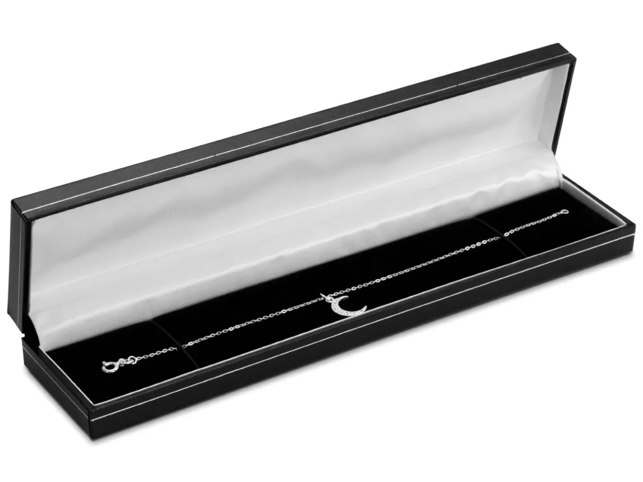 Black Leatherette Long Bracelet Box Silver Line