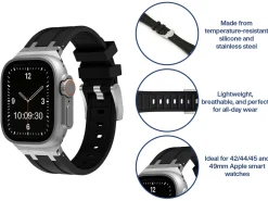 Black Silicone Strap For Apple Watch, Compatible With 42/44/45/49mm Models