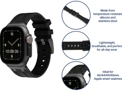 Black Silicone Strap For Apple Watch, Compatible With 42/44/45/49mm Models