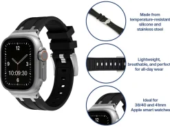 Black Silicone Strap For Apple Watch, Compatible With 38/40/41mm Models
