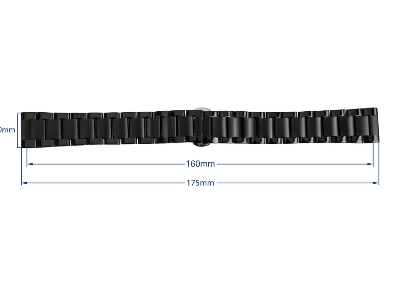 Black Stainless Steel Watch Bracelet, Centre Clasp, 20mm