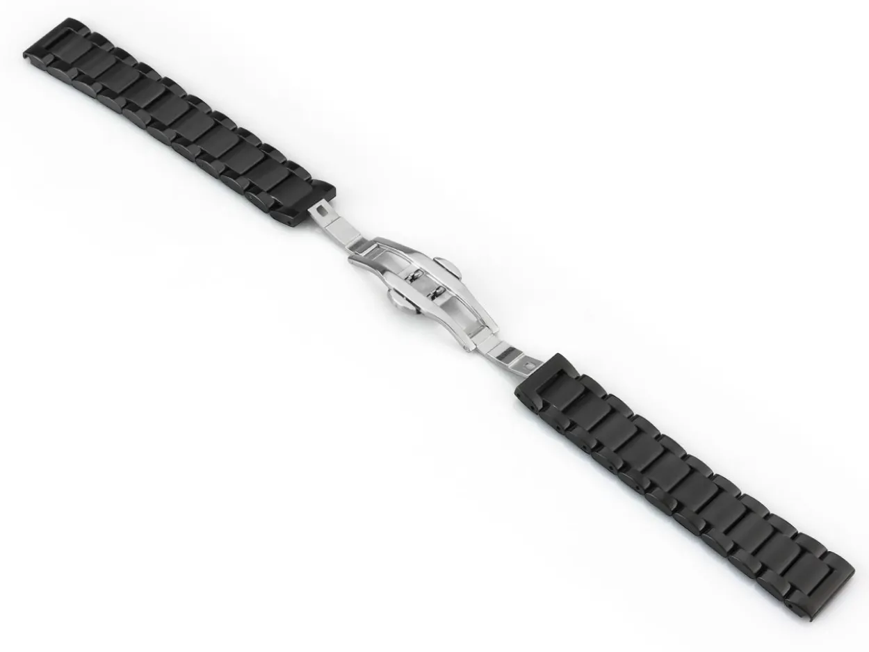 Black Stainless Steel Watch Bracelet, Centre Clasp, 20mm
