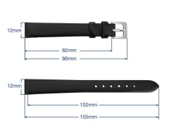 Black Stitched Genuine Calf Leather Watch Strap, 12mm