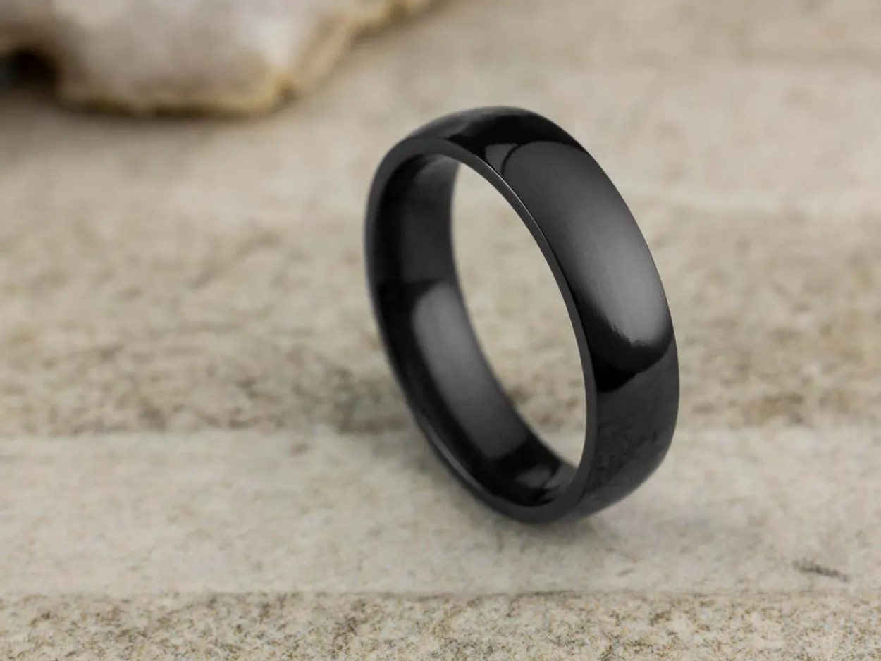 Black Zirconium Court Polished Wedding Ring 5.0mm, Size Z, 1.8mm Wall