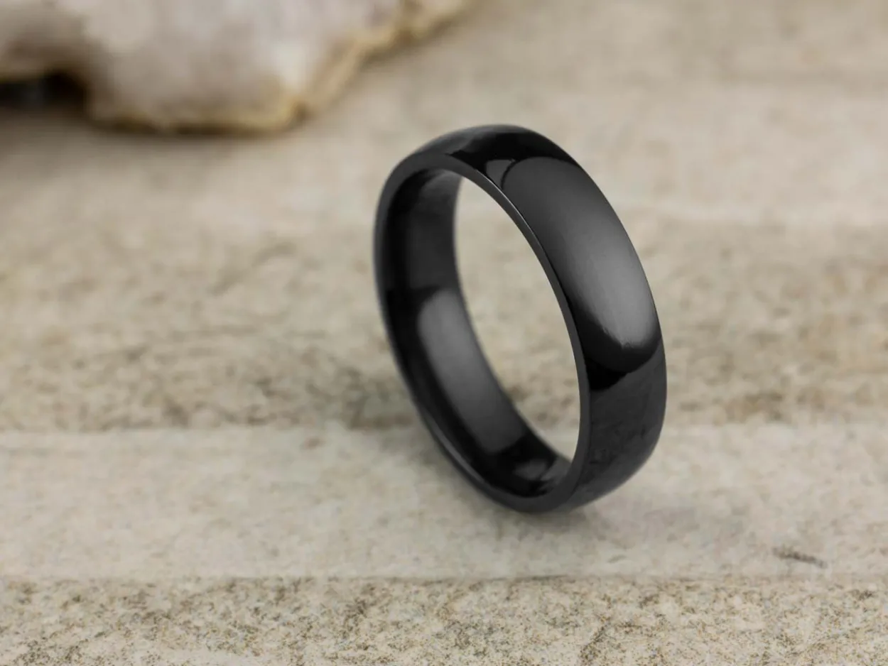 Black Zirconium Court Polished Wedding Ring 5.0mm, Size M, 1.8mm Wall