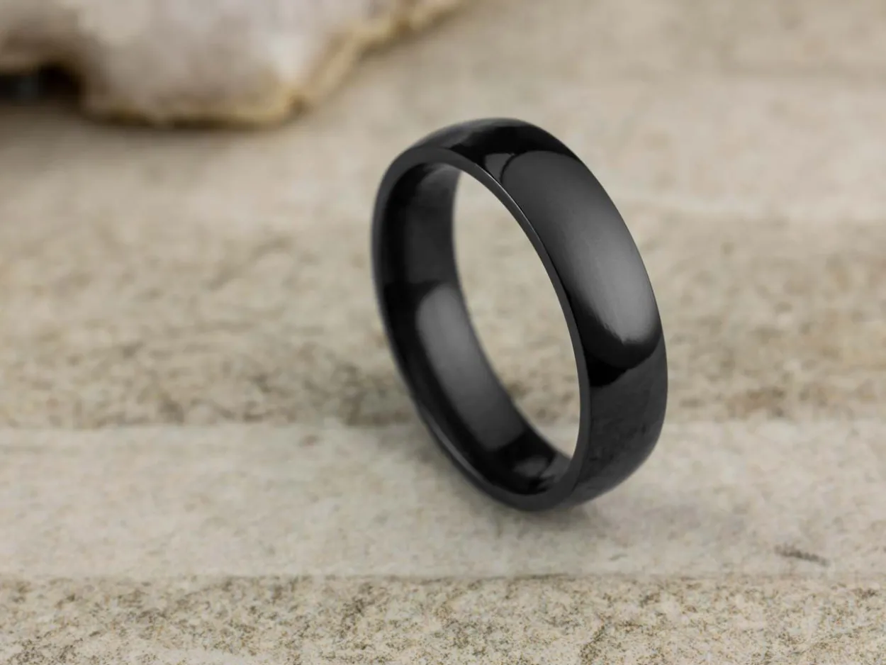 Black Zirconium Court Polished Wedding Ring 5.0mm, Size L, 1.8mm Wall