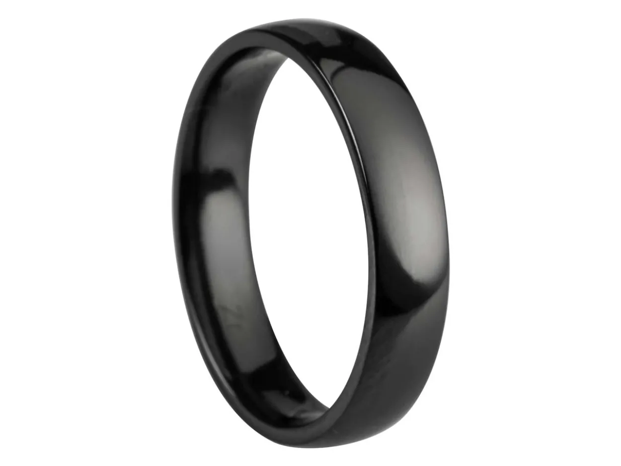 Black Zirconium Court Polished Wedding Ring 4.0mm, Size Y, 1.6mm Wall