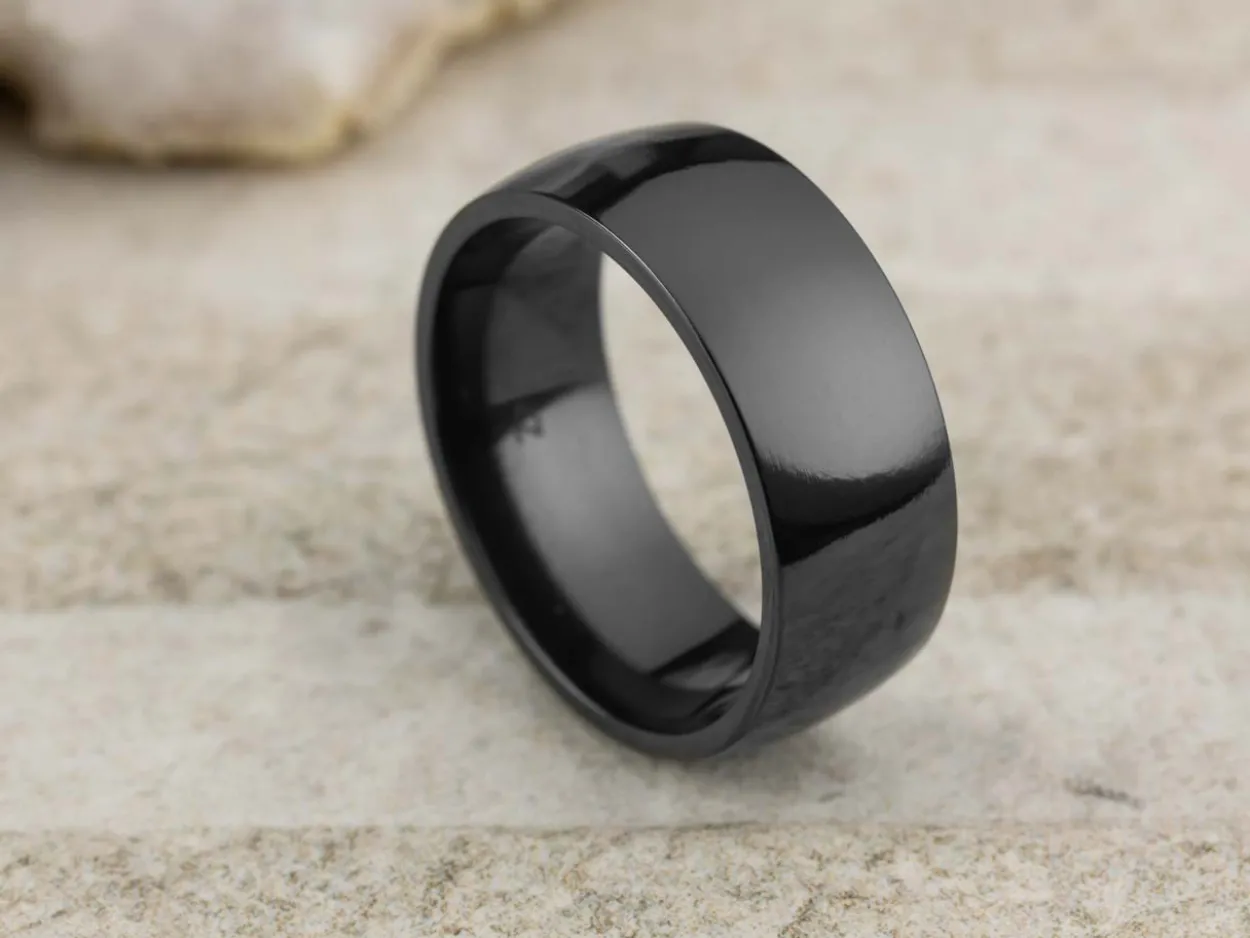 Black Zirconium Court Polished Wedding Ring 8.0mm, Size Y, 2.0mm Wall