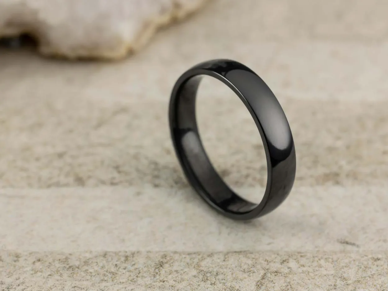 Black Zirconium Court Polished Wedding Ring 4.0mm, Size S, 1.6mm Wall