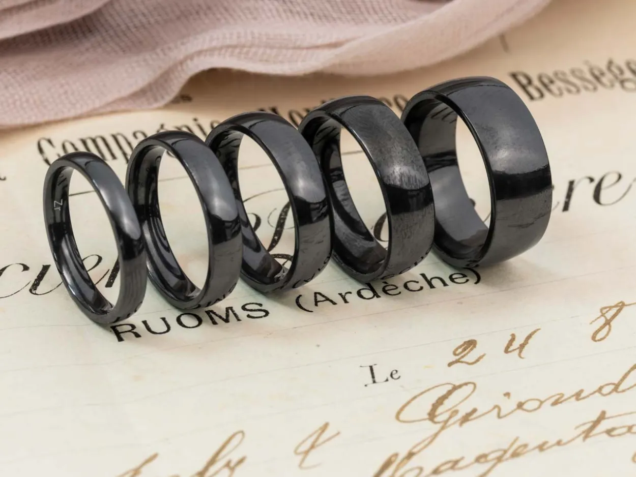 Black Zirconium Court Polished Wedding Ring 4.0mm, Size S, 1.6mm Wall