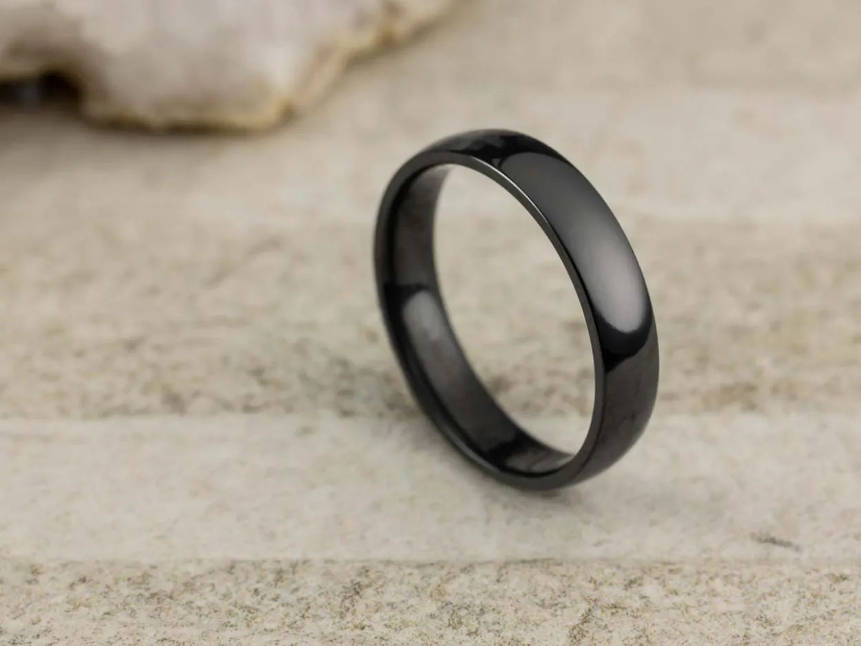 Black Zirconium Court Polished Wedding Ring 4.0mm, Size R, 1.6mm Wall