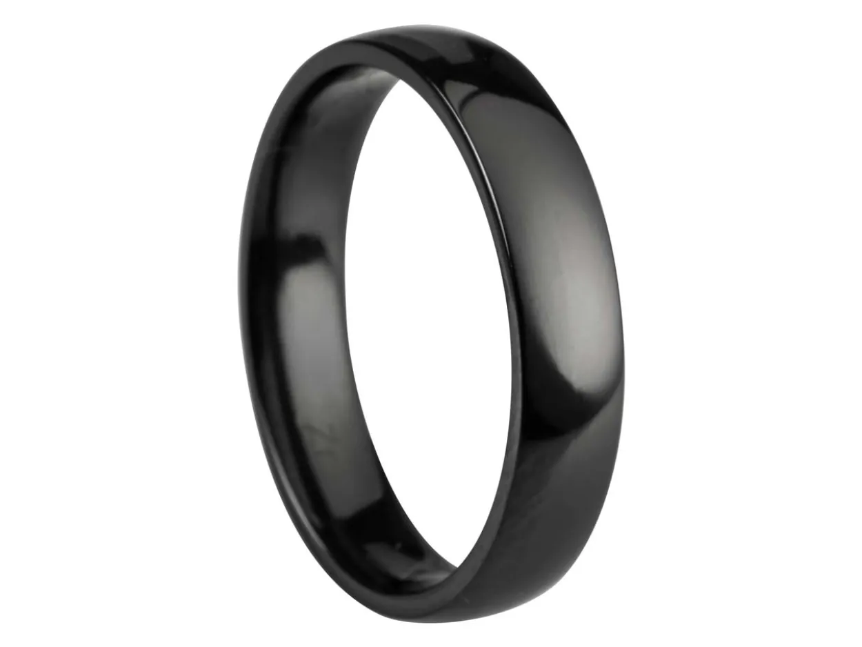 Black Zirconium Court Polished Wedding Ring 4.0mm, Size Q, 1.6mm Wall