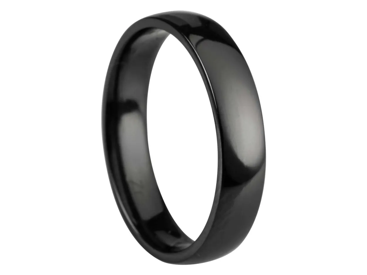 Black Zirconium Court Polished Wedding Ring 4.0mm, Size P, 1.6mm Wall