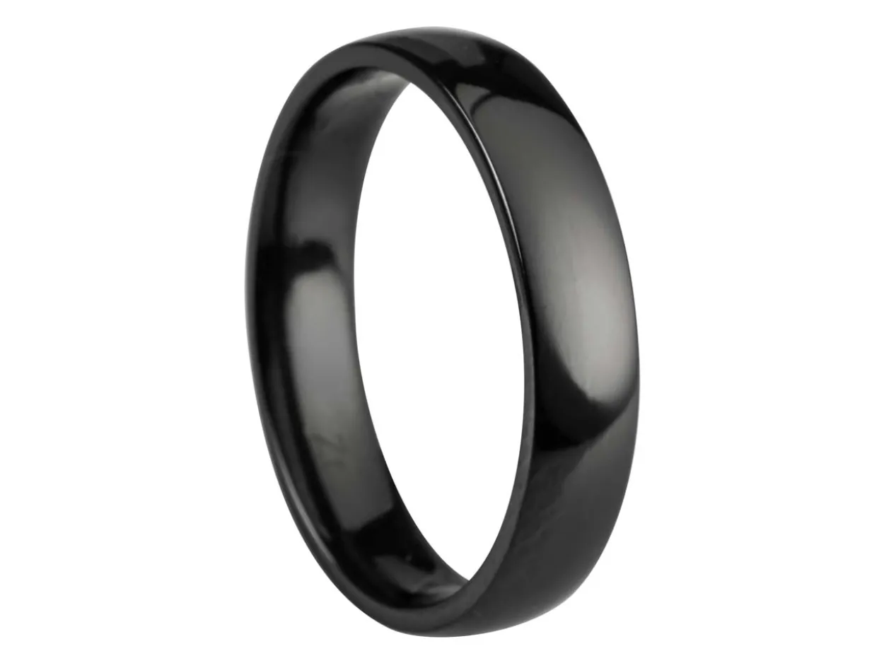Black Zirconium Court Polished Wedding Ring 4.0mm, Size N, 1.6mm Wall