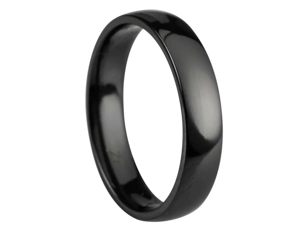 Black Zirconium Court Polished Wedding Ring 4.0mm, Size J, 1.6mm Wall