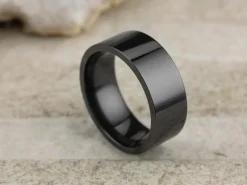 Black Zirconium Flat Court Easy Fit Polished Wedding Ring 8.0mm, Size X, 2.0mm Wall