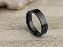 Black Zirconium Flat Court Easy Fit Polished Wedding Ring 5.0mm, Size P, 1.8mm Wall