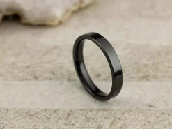 Black Zirconium Flat Court Easy Fit Polished Wedding Ring 3.0mm, Size P, 1.6mm Wall