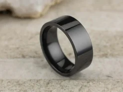 Black Zirconium Flat Court Easy Fit Polished Wedding Ring 8.0mm, Size T, 2.0mm Wall