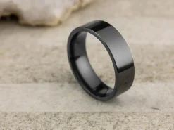 Black Zirconium Flat Court Easy Fit Polished Wedding Ring 6.0mm, Size R, 1.8mm Wall