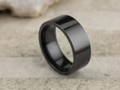 Black Zirconium Flat Court Easy Fit Polished Wedding Ring 8.0mm, Size Y, 2.0mm Wall