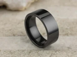 Black Zirconium Flat Court Easy Fit Polished Wedding Ring 8.0mm, Size W, 2.0mm Wall
