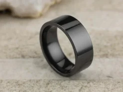 Black Zirconium Flat Court Easy Fit Polished Wedding Ring 8.0mm, Size S, 2.0mm Wall