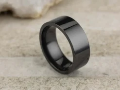 Black Zirconium Flat Court Easy Fit Polished Wedding Ring 8.0mm, Size Q, 2.0mm Wall