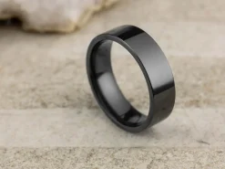 Black Zirconium Flat Court Easy Fit Polished Wedding Ring 6.0mm, Size X, 1.8mm Wall