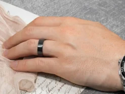 Black Zirconium Flat Court Easy Fit Polished Wedding Ring 6.0mm, Size X, 1.8mm Wall