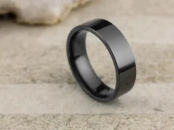 Black Zirconium Flat Court Easy Fit Polished Wedding Ring 6.0mm, Size U, 1.8mm Wall
